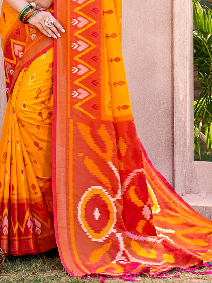 Sutriti Mustard Pochampalli Silk Saree | Elegant Traditional Wedding & Festive Wear Saree