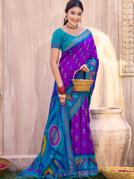 Sutriti Purple Pochampalli Silk Saree | Elegant Traditional Wedding & Festive Wear Saree