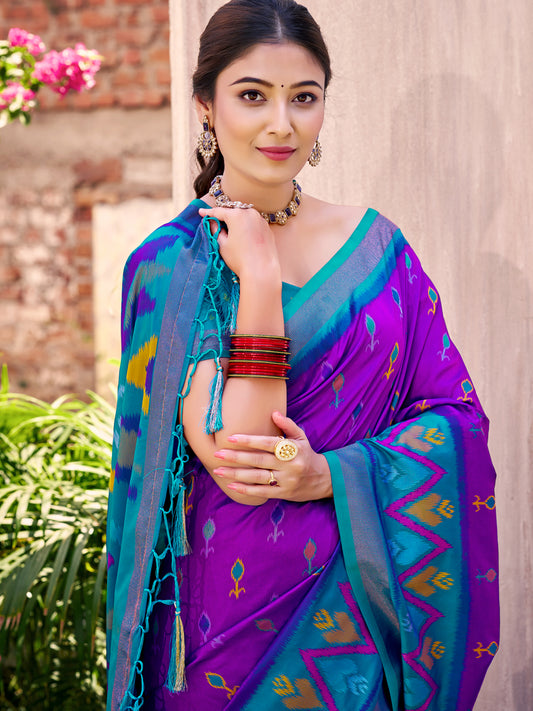 Sutriti Purple Pochampalli Silk Saree | Elegant Traditional Wedding & Festive Wear Saree