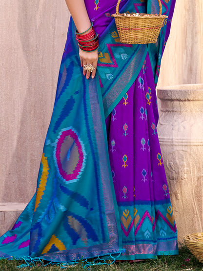 Sutriti Purple Pochampalli Silk Saree | Elegant Traditional Wedding & Festive Wear Saree