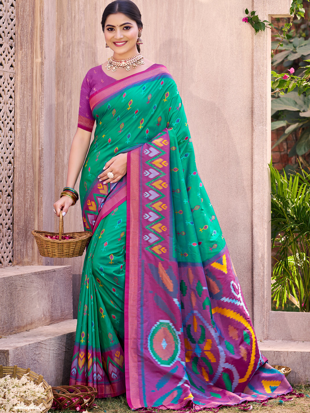 Sutriti Teal Green Pochampalli Silk Saree | Elegant Traditional Wedding & Festive Wear Saree