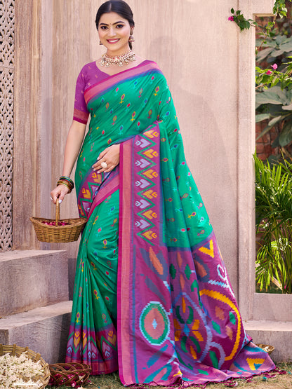 Sutriti Teal Green Pochampalli Silk Saree | Elegant Traditional Wedding & Festive Wear Saree