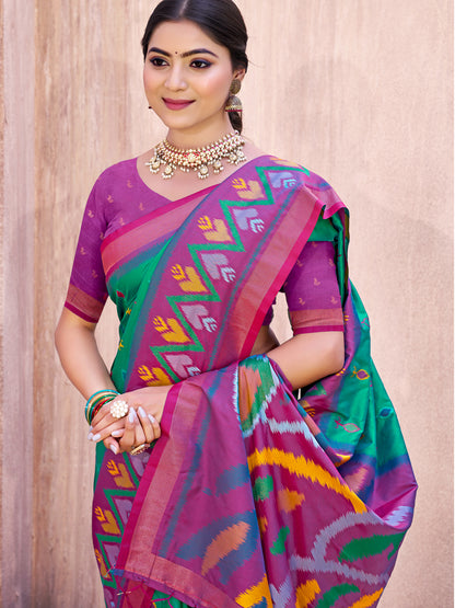 Sutriti Teal Green Pochampalli Silk Saree | Elegant Traditional Wedding & Festive Wear Saree