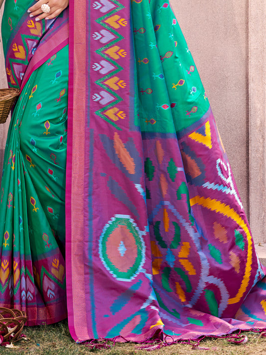 Sutriti Teal Green Pochampalli Silk Saree | Elegant Traditional Wedding & Festive Wear Saree