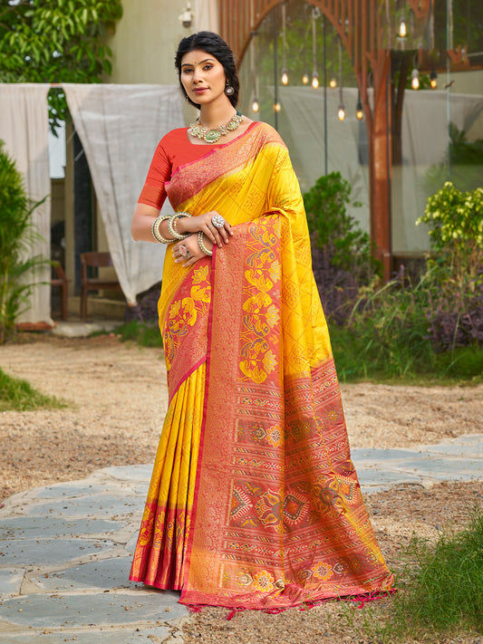 Sutriti Yellow Pochampalli Silk Saree for Women | Wedding & Festive Wear Saree