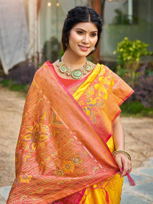 Sutriti Yellow Pochampalli Silk Saree for Women | Wedding & Festive Wear Saree