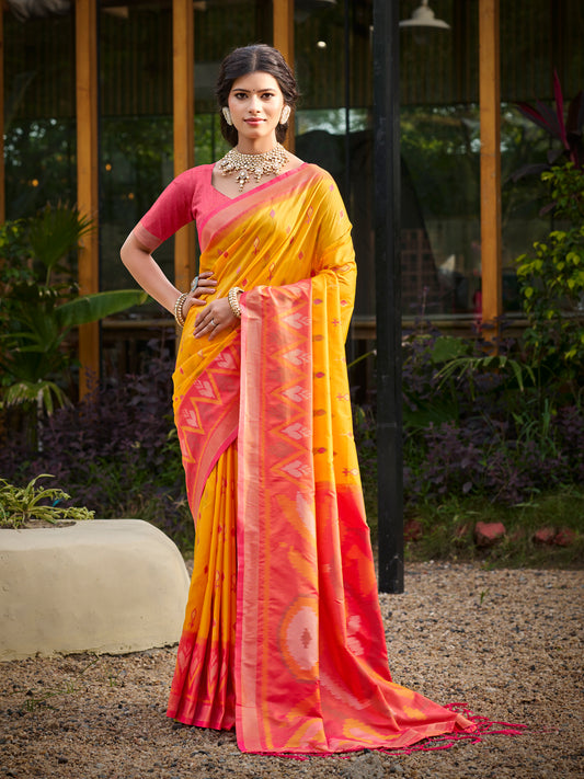 Sutriti Yellow Pochampalli Silk Saree | Traditional Wedding & Festive Wear Saree