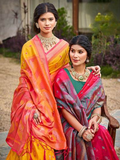 Sutriti Yellow Pochampalli Silk Saree | Traditional Wedding & Festive Wear Saree