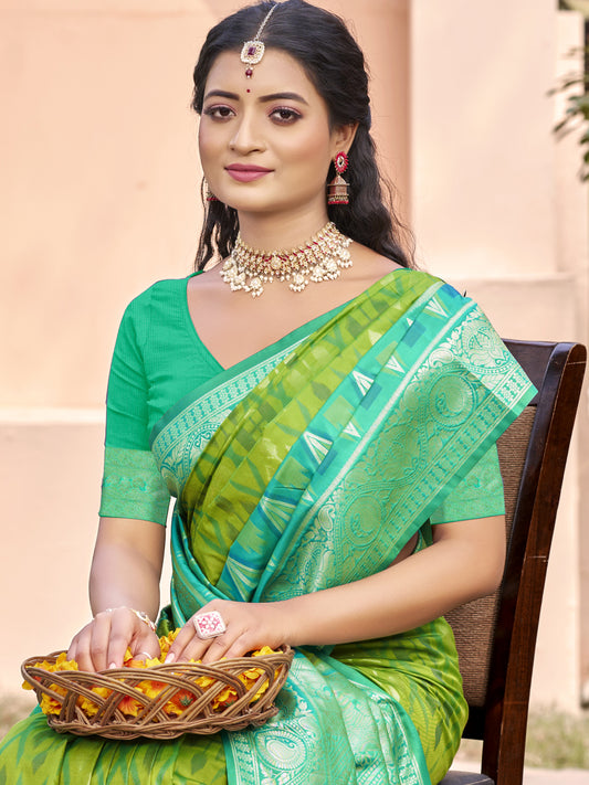 Sutriti Light Green Pochampalli Silk Saree | Elegant Traditional Wedding & Festive Wear Saree