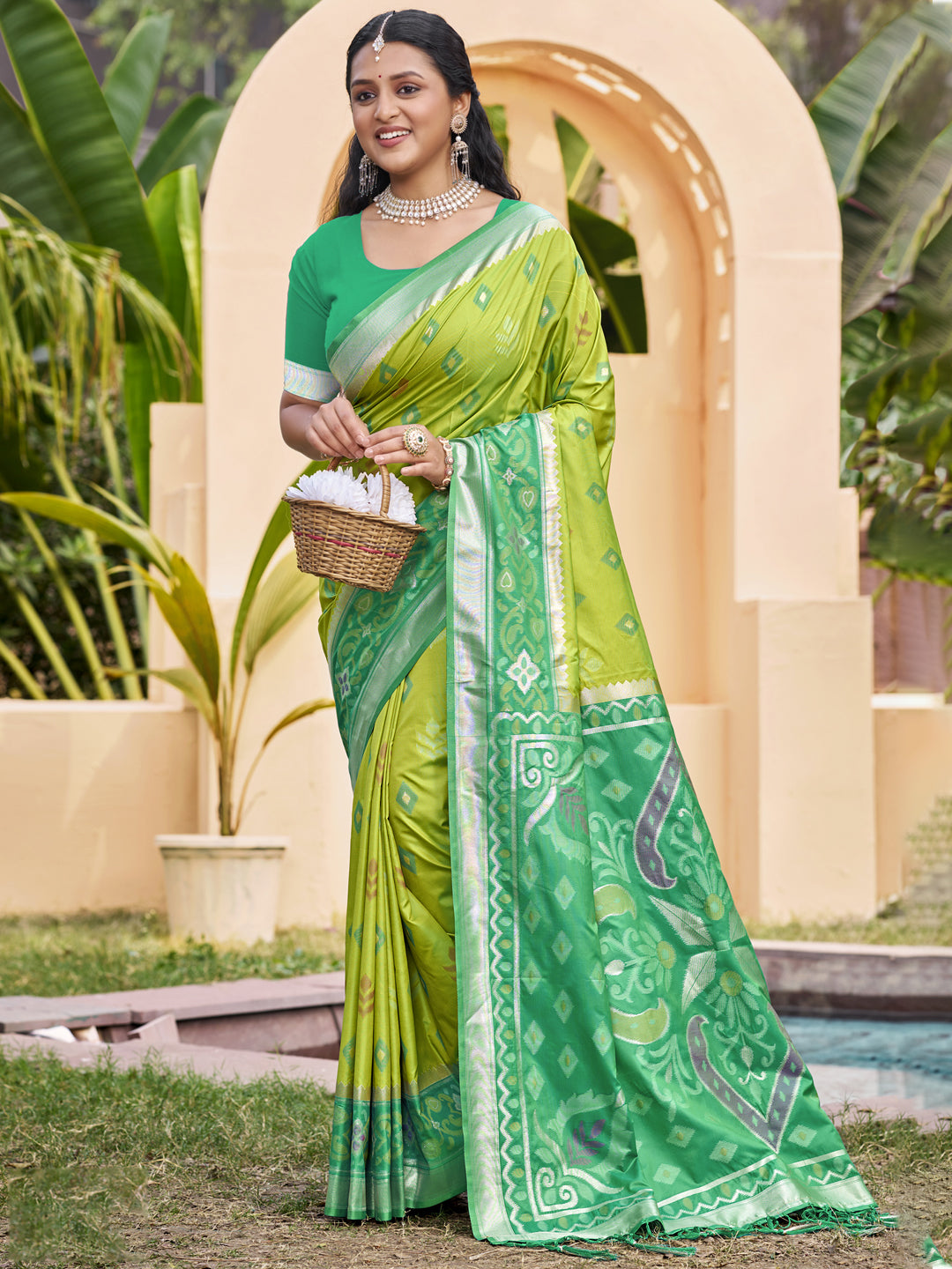 Sutriti Light Green Pochampalli Silk Saree | Elegant Traditional Wedding & Festive Wear Saree