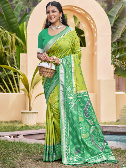 Sutriti Light Green Pochampalli Silk Saree | Elegant Traditional Wedding & Festive Wear Saree