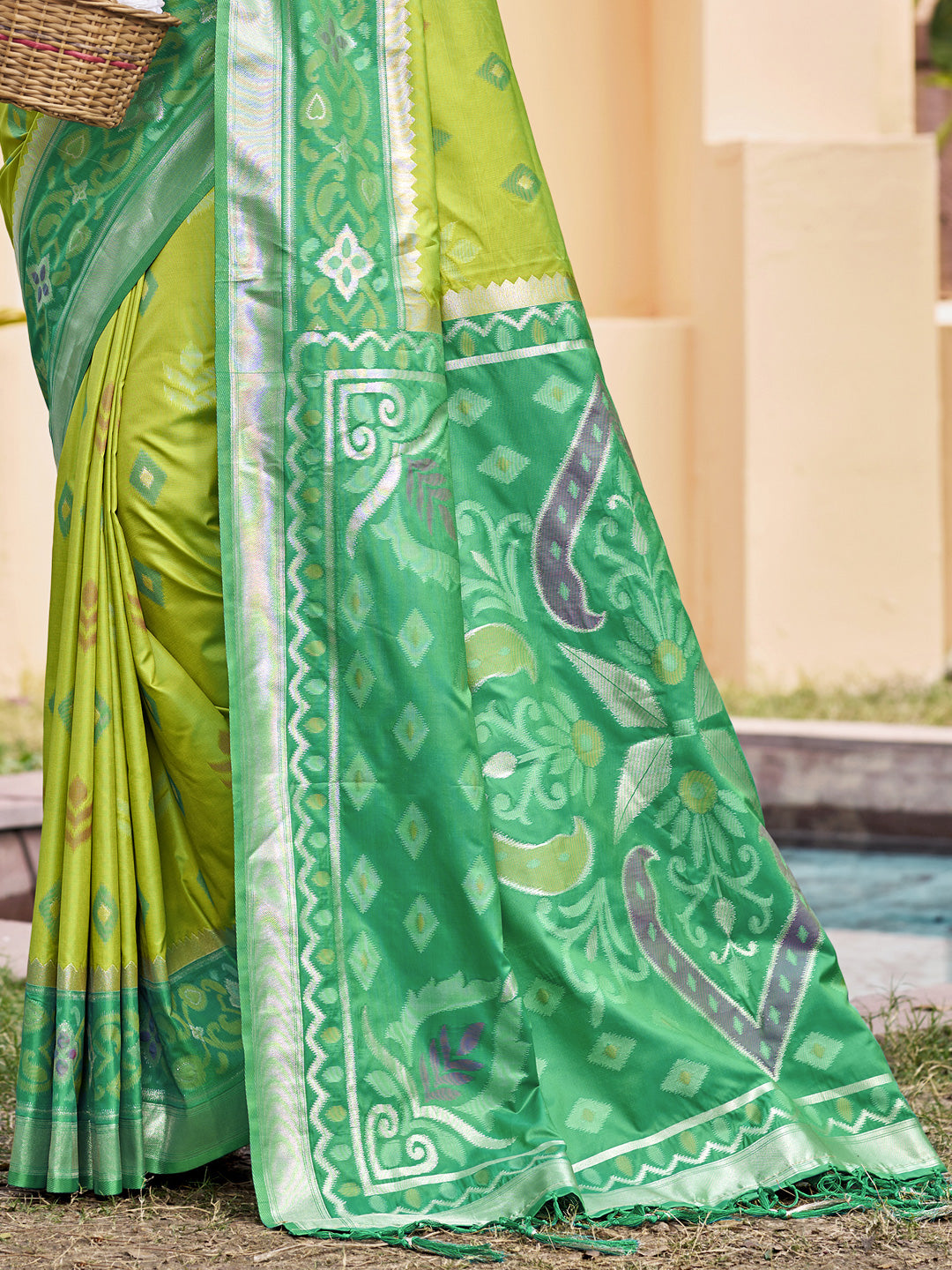 Sutriti Light Green Pochampalli Silk Saree | Elegant Traditional Wedding & Festive Wear Saree