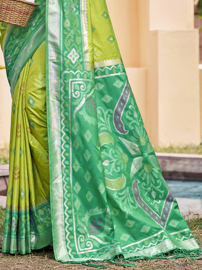 Sutriti Light Green Pochampalli Silk Saree | Elegant Traditional Wedding & Festive Wear Saree
