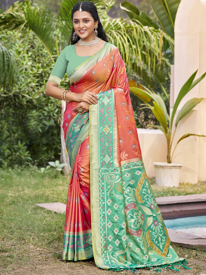 Sutriti Orange Pochampalli Silk Saree | Elegant Traditional Wedding & Festive Wear Saree