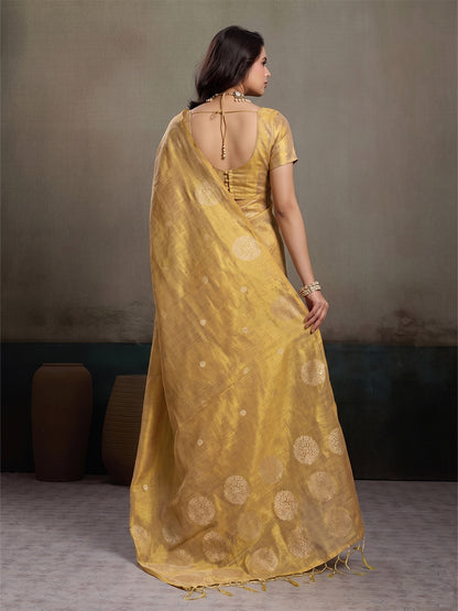 Sutriti Women Golden Beige Woven Tissue Silk Saree with Mandala Motifs