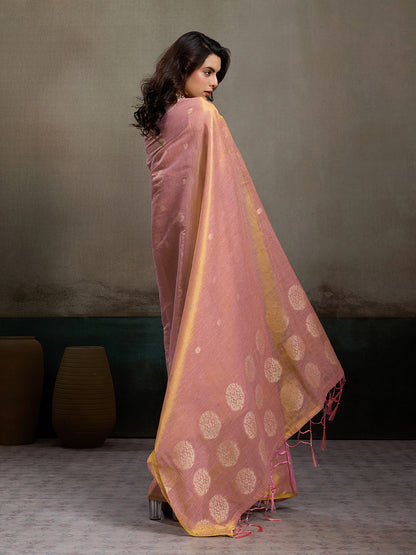 Sutriti Women Peach & Gold Woven Tissue Silk Saree with Mandala Motifs