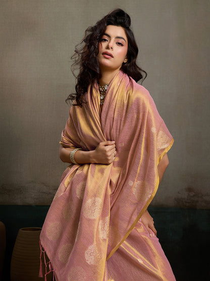 Sutriti Women Peach & Gold Woven Tissue Silk Saree with Mandala Motifs