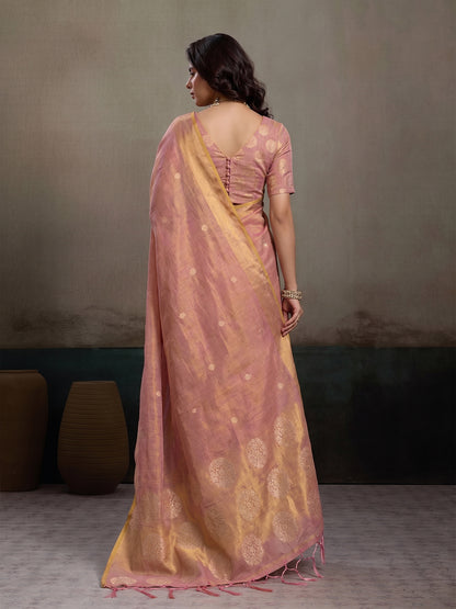 Sutriti Women Peach & Gold Woven Tissue Silk Saree with Mandala Motifs