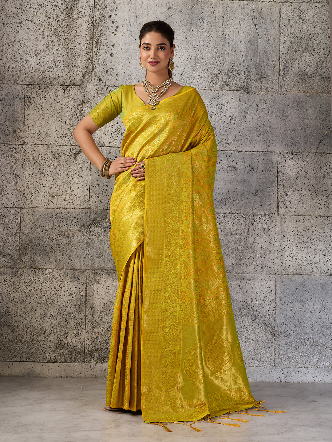 Sutriti Mustard Yellow Banarasi Silk Saree for Women - Festive & Wedding Wear