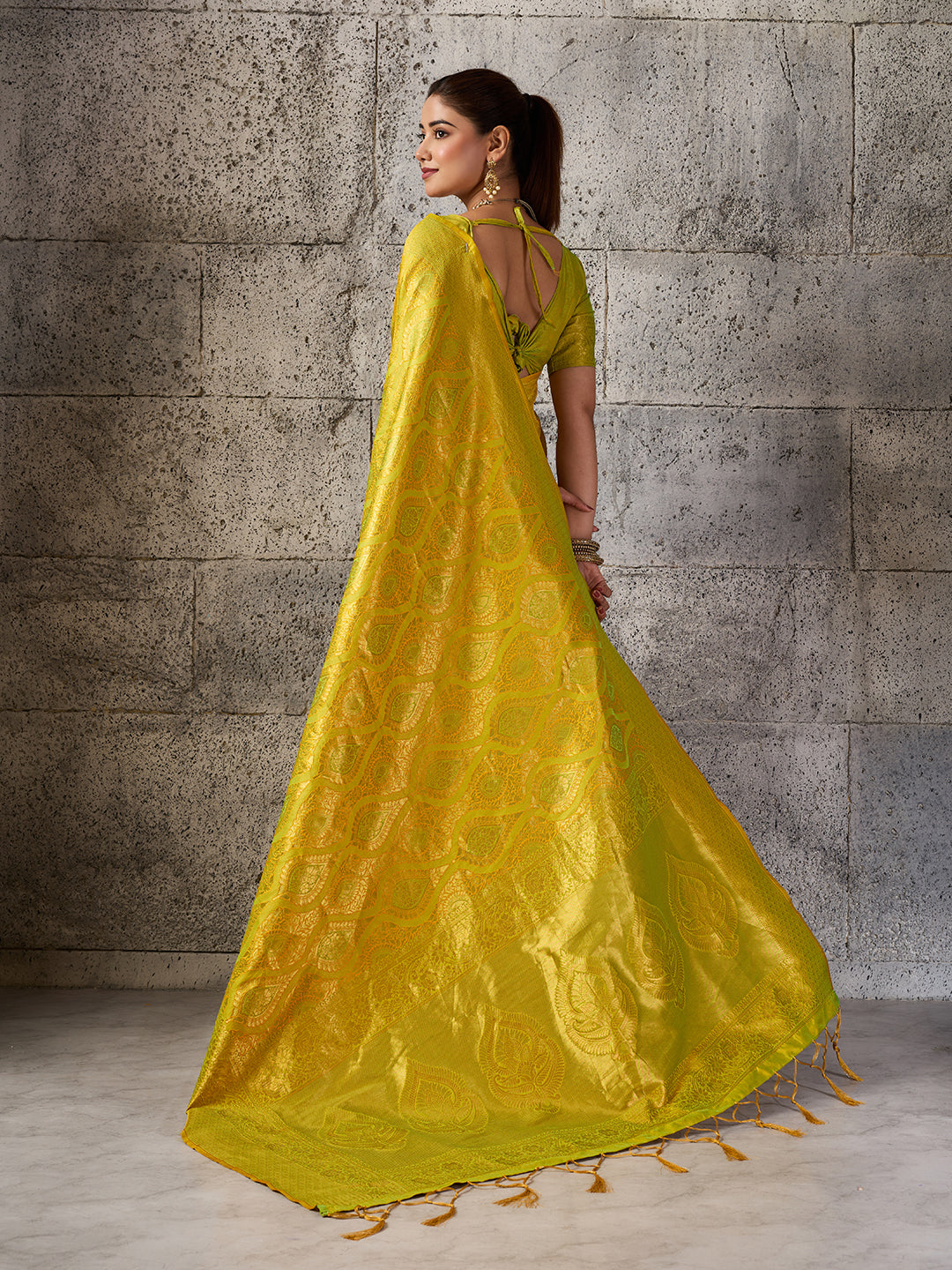 Sutriti Mustard Yellow Banarasi Silk Saree for Women - Festive & Wedding Wear