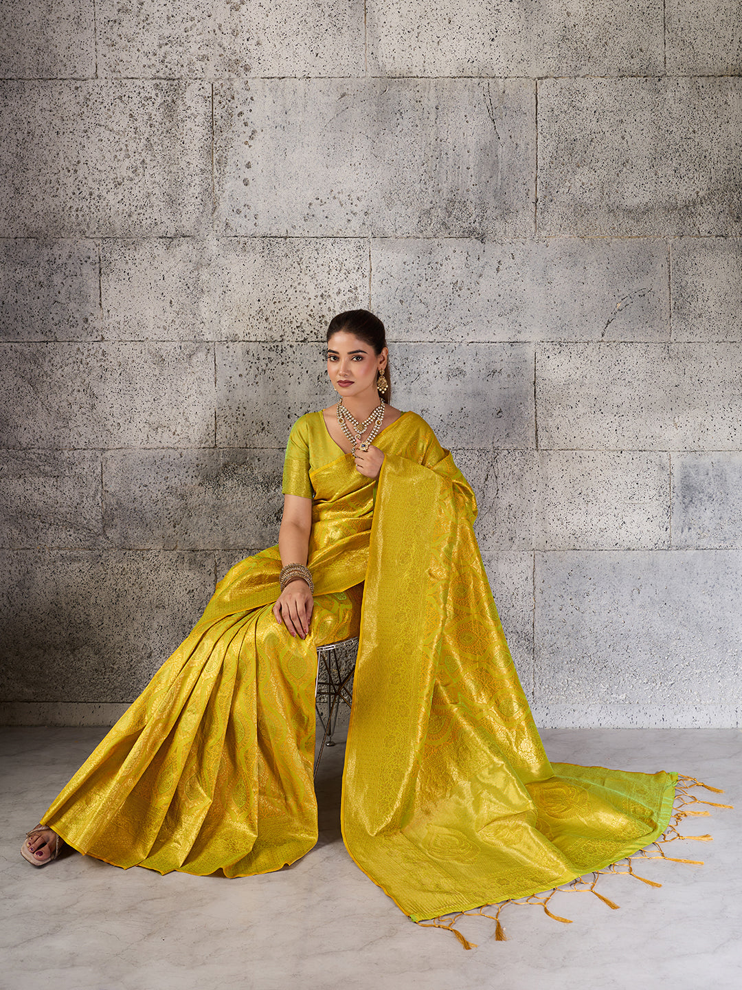 Sutriti Mustard Yellow Banarasi Silk Saree for Women - Festive & Wedding Wear