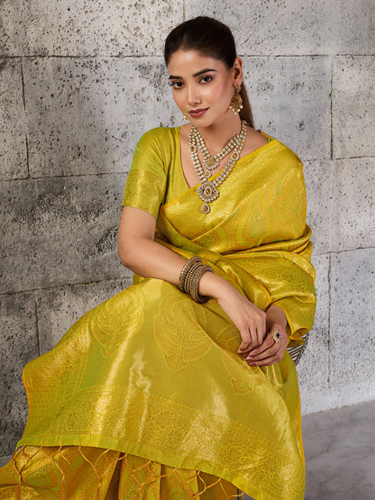 Sutriti Mustard Yellow Banarasi Silk Saree for Women - Festive & Wedding Wear