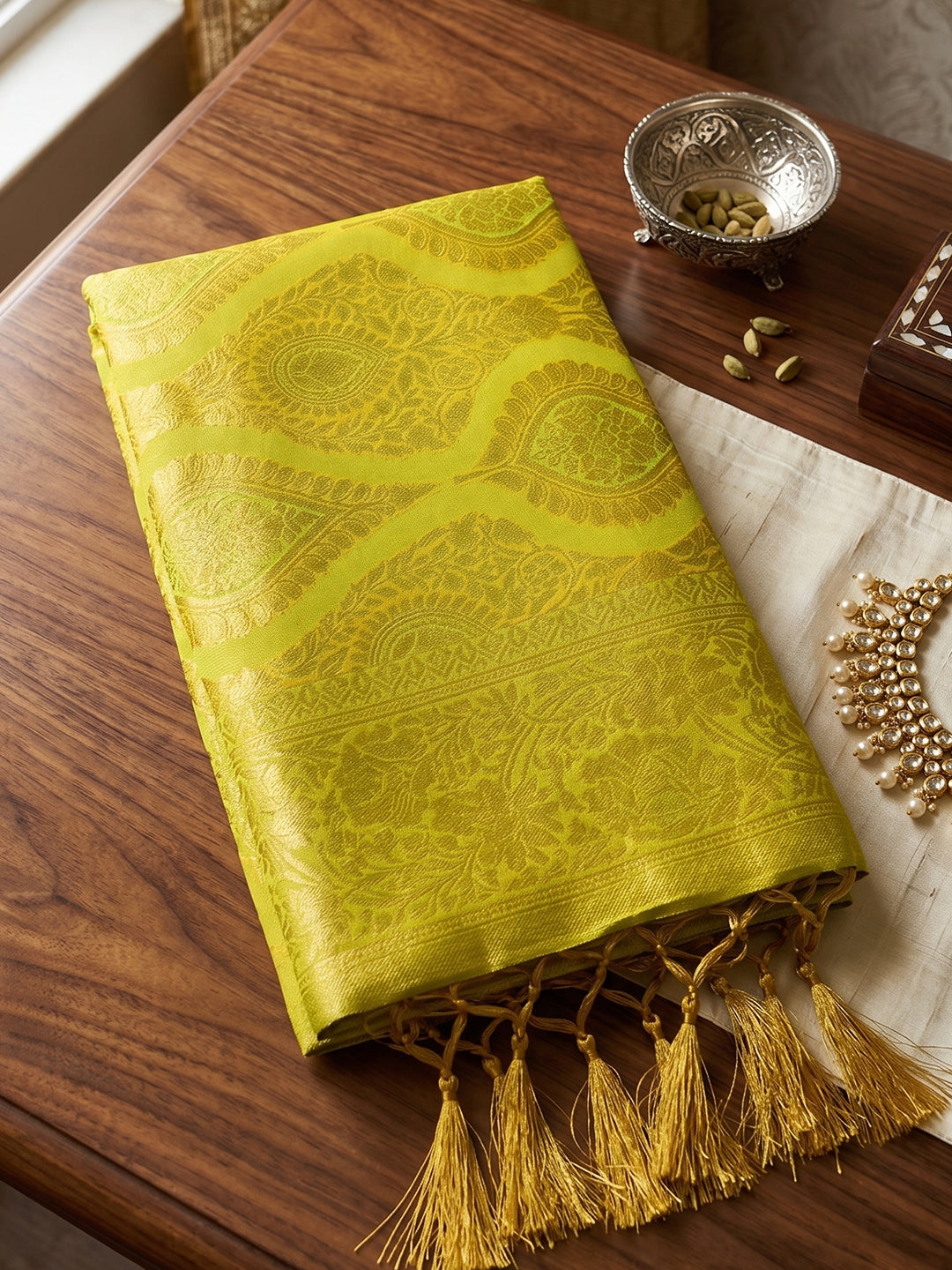 Sutriti Mustard Yellow Banarasi Silk Saree for Women - Festive & Wedding Wear