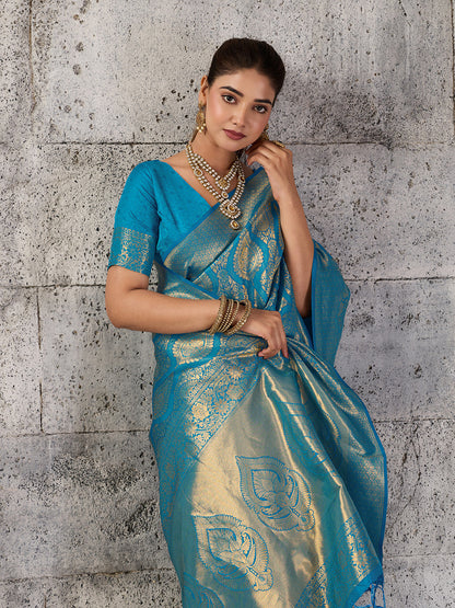 Sutriti Teal Blue Banarasi Silk Saree for Women - Festive & Wedding Wear