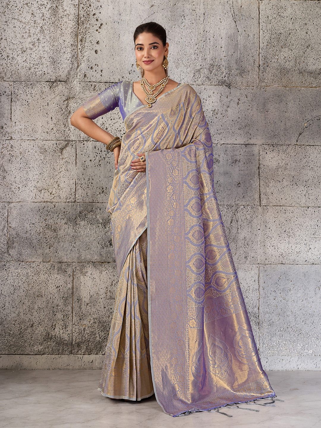 Sutriti Silver Grey Banarasi Silk Saree for Women - Festive & Wedding Wear