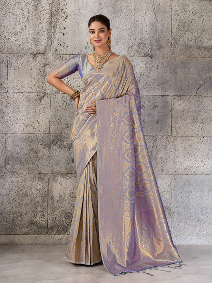 Sutriti Silver Grey Banarasi Silk Saree for Women - Festive & Wedding Wear