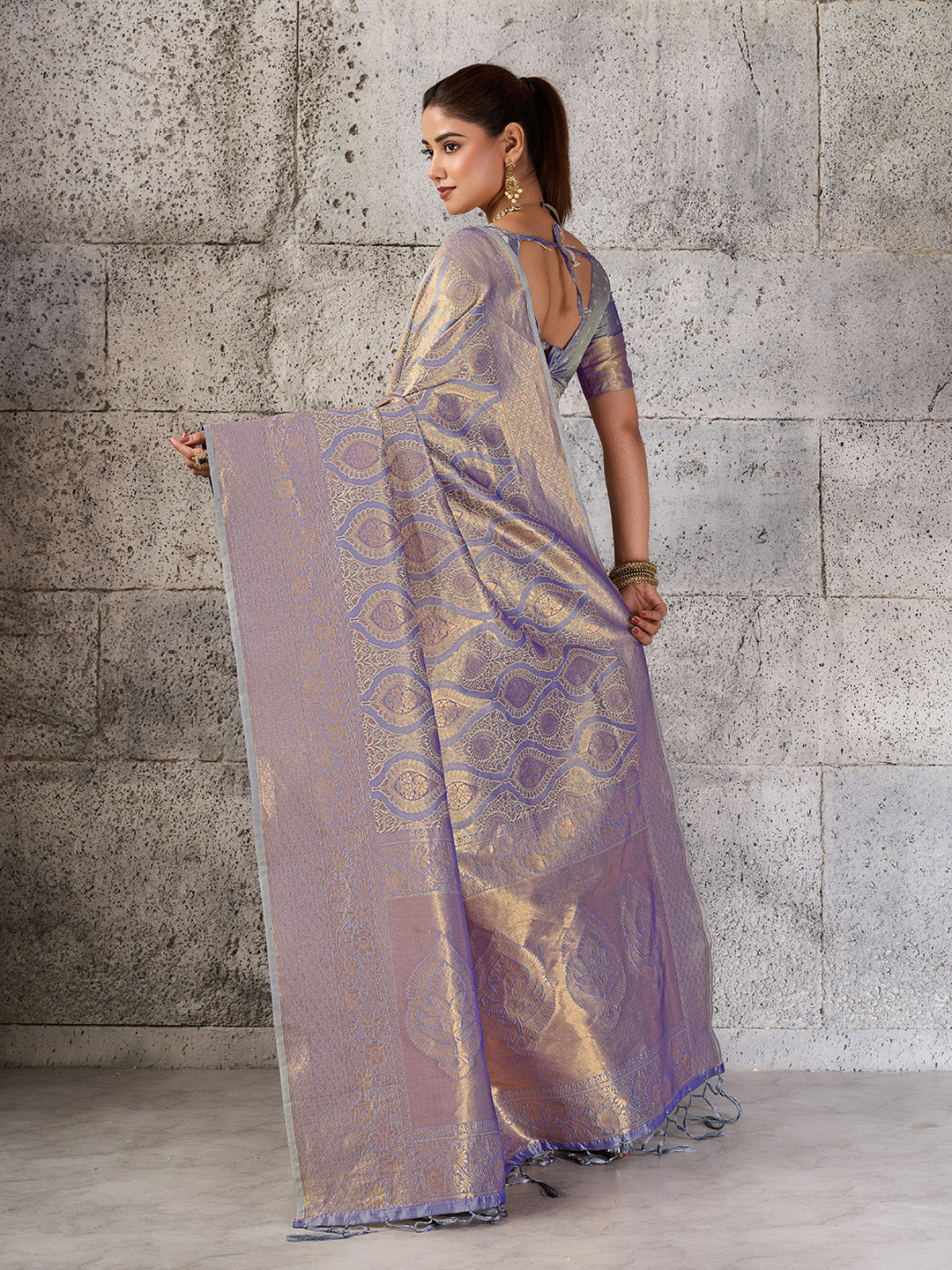 Sutriti Silver Grey Banarasi Silk Saree for Women - Festive & Wedding Wear