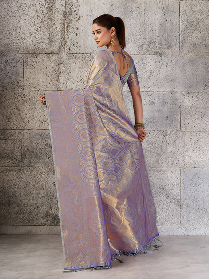Sutriti Silver Grey Banarasi Silk Saree for Women - Festive & Wedding Wear
