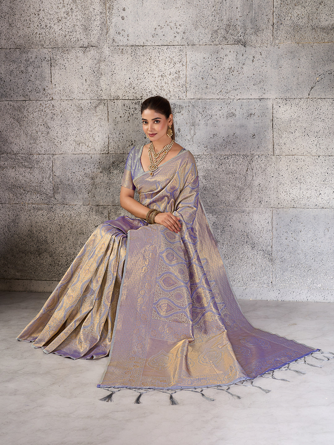 Sutriti Silver Grey Banarasi Silk Saree for Women - Festive & Wedding Wear