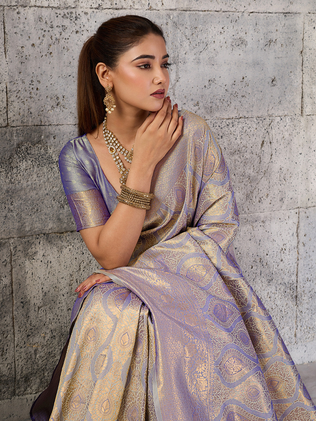 Sutriti Silver Grey Banarasi Silk Saree for Women - Festive & Wedding Wear