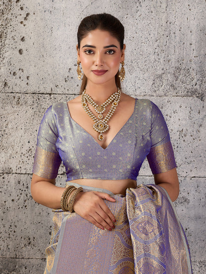 Sutriti Silver Grey Banarasi Silk Saree for Women - Festive & Wedding Wear