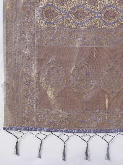 Sutriti Silver Grey Banarasi Silk Saree for Women - Festive & Wedding Wear