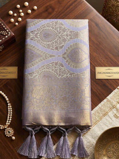 Sutriti Silver Grey Banarasi Silk Saree for Women - Festive & Wedding Wear