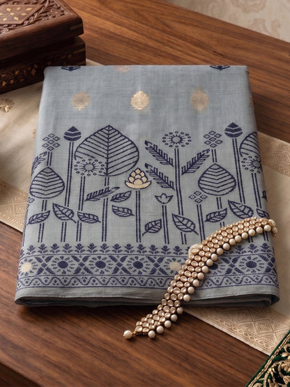 Sutriti Grey Pure Cotton Saree For Women | Elegant Festive & Formal Ethnic Wear