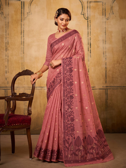 Sutriti Rose Pink Cotton Woven Saree For Women | Traditional Wedding & Festive Wear