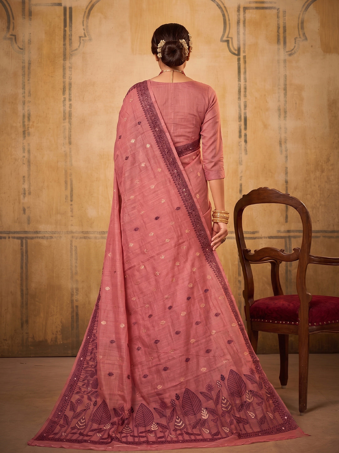 Sutriti Rose Pink Cotton Woven Saree For Women | Traditional Wedding & Festive Wear