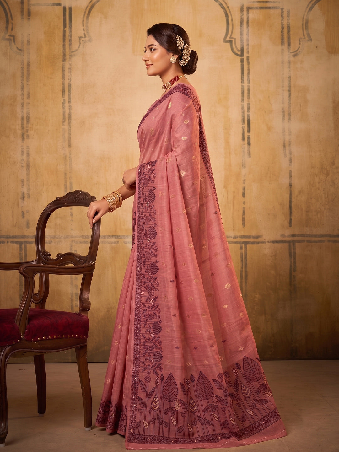 Sutriti Rose Pink Cotton Woven Saree For Women | Traditional Wedding & Festive Wear