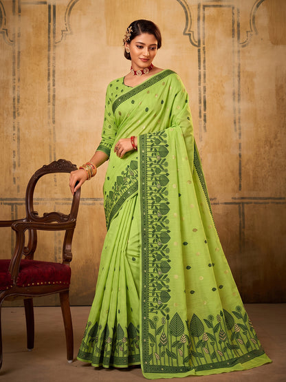 Sutriti Light Green Breathable Cotton Saree | Vibrant Party & Festive Ethnic Wear
