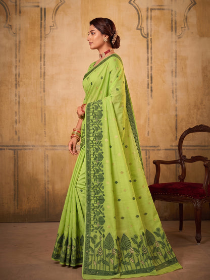 Sutriti Light Green Breathable Cotton Saree | Vibrant Party & Festive Ethnic Wear
