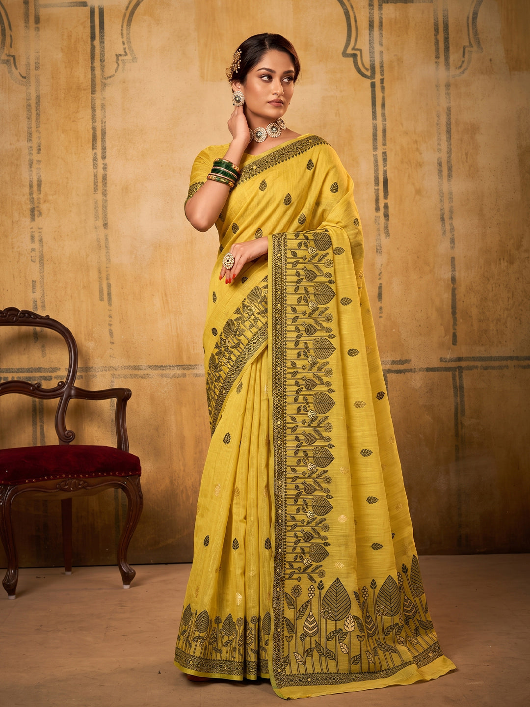 Sutriti Mustard Yellow Everyday Cotton Saree For Women | Auspicious Festive Drape