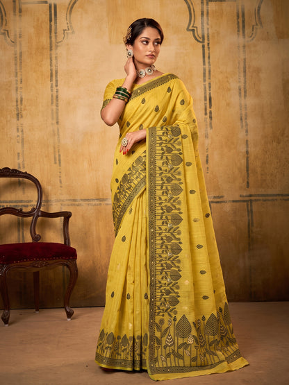 Sutriti Mustard Yellow Everyday Cotton Saree For Women | Auspicious Festive Drape