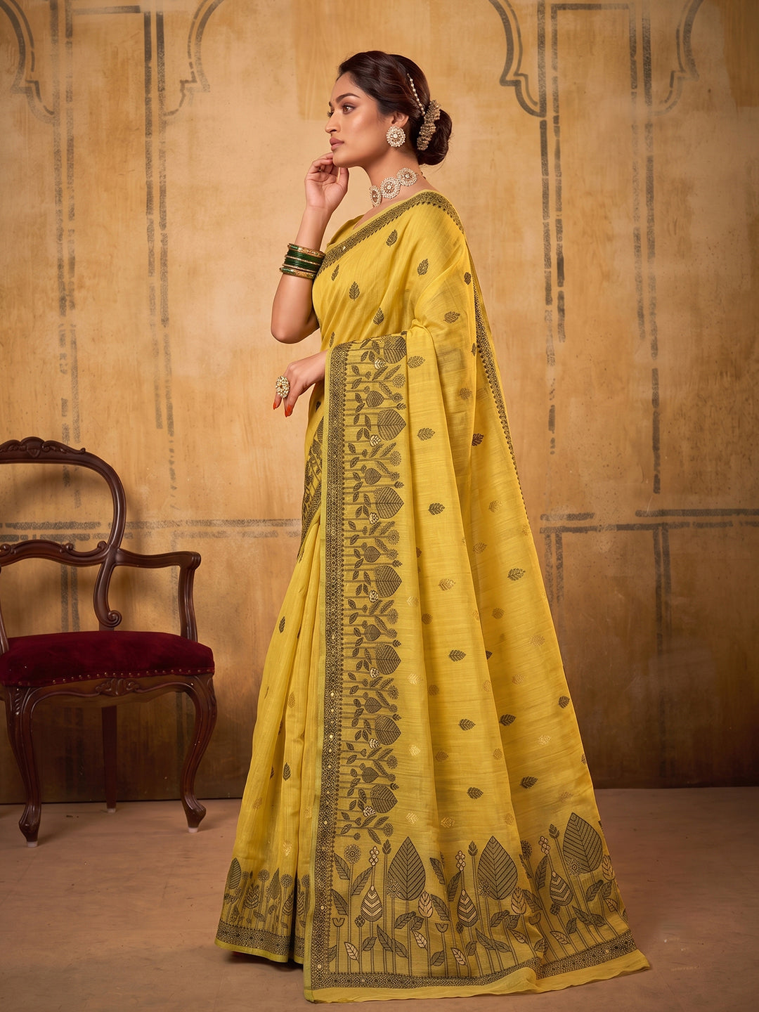 Sutriti Mustard Yellow Everyday Cotton Saree For Women | Auspicious Festive Drape