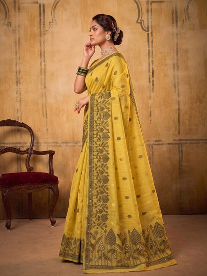 Sutriti Mustard Yellow Everyday Cotton Saree For Women | Auspicious Festive Drape
