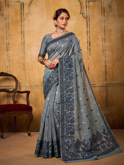 Sutriti Steel Blue Soft Cotton Saree For Women | Sophisticated Formal & Party Wear