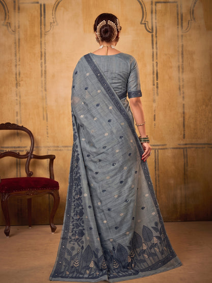Sutriti Steel Blue Soft Cotton Saree For Women | Sophisticated Formal & Party Wear