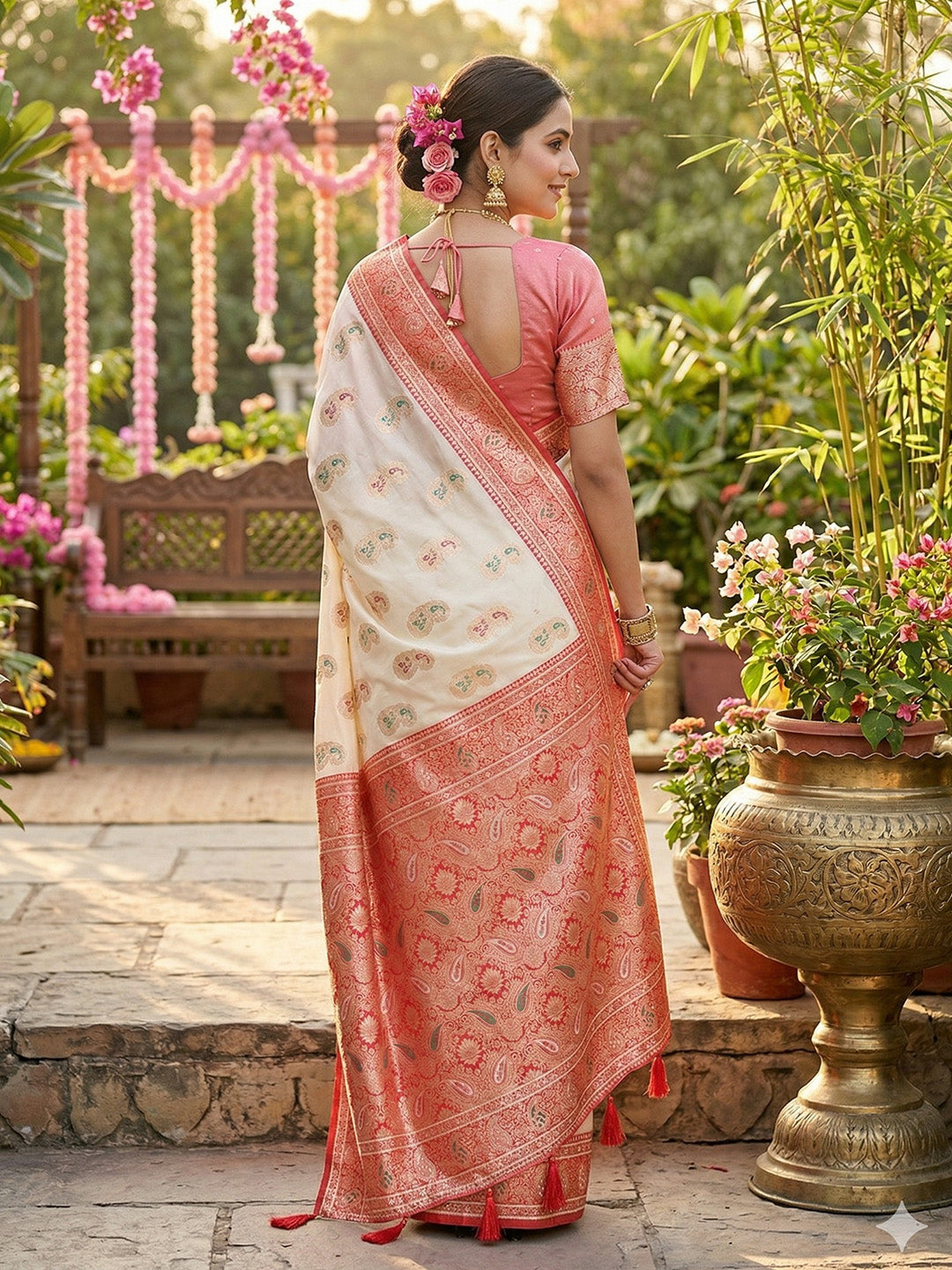 SUTRITI Banarasi Style Paisley Butti Saree for Women | Rich Woven Border & Grand Pallu | Festive Wedding Party Saree | Soft Elegant Drape | With Unstitched Blouse Piece|